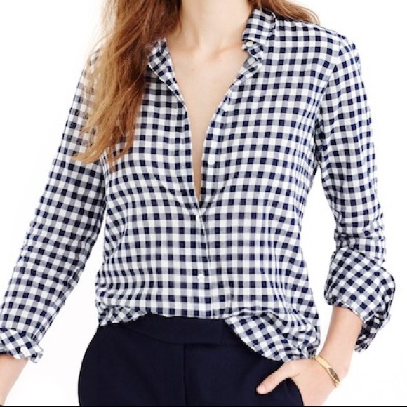 J. Crew Tops - J. Crew Crinkle Gingham Boy Shirt